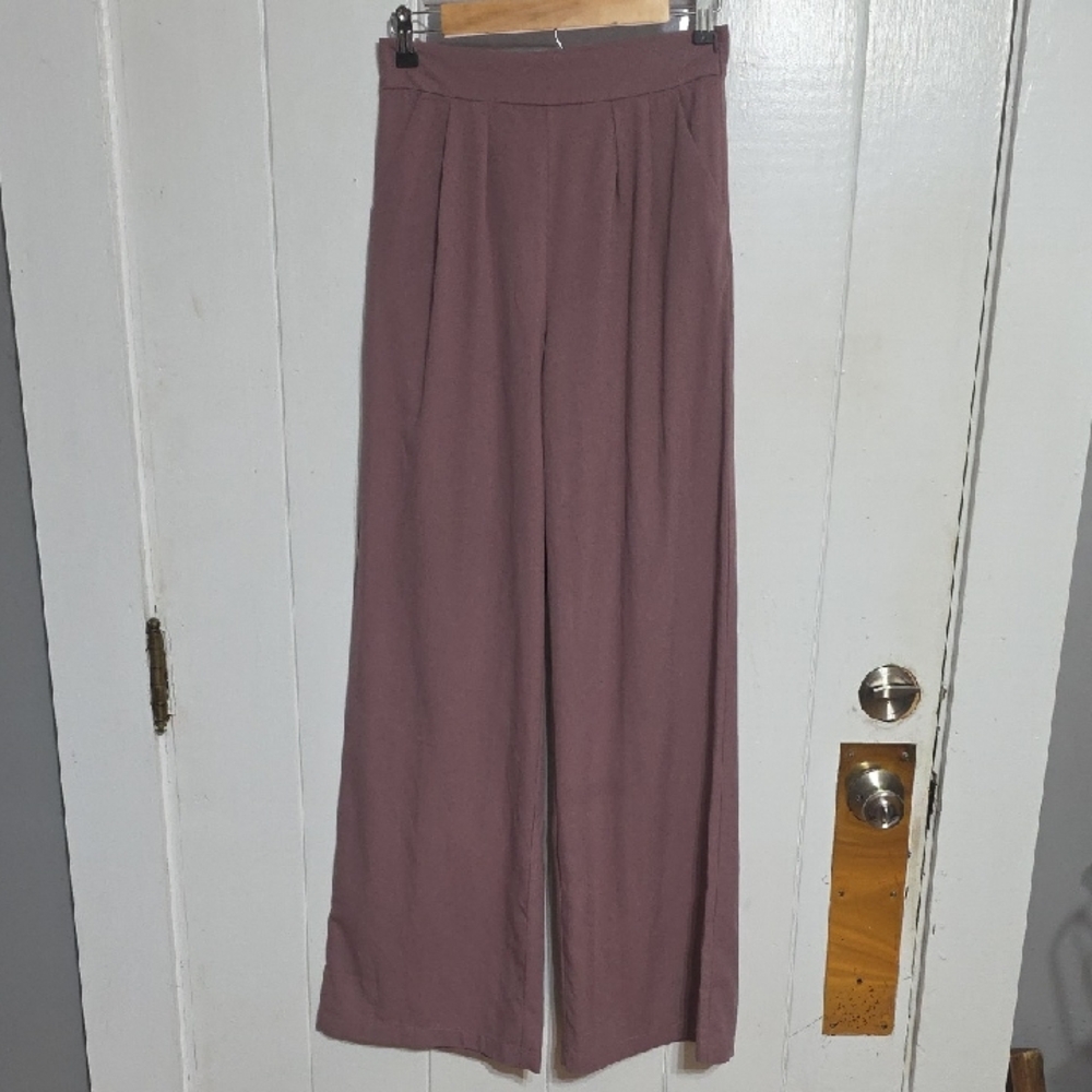 Veiled New York Women's Pants Mauve Side Zip Pickets Wide Leg Sz S Reg. EUC
